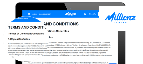 termes et conditions de millionz casino